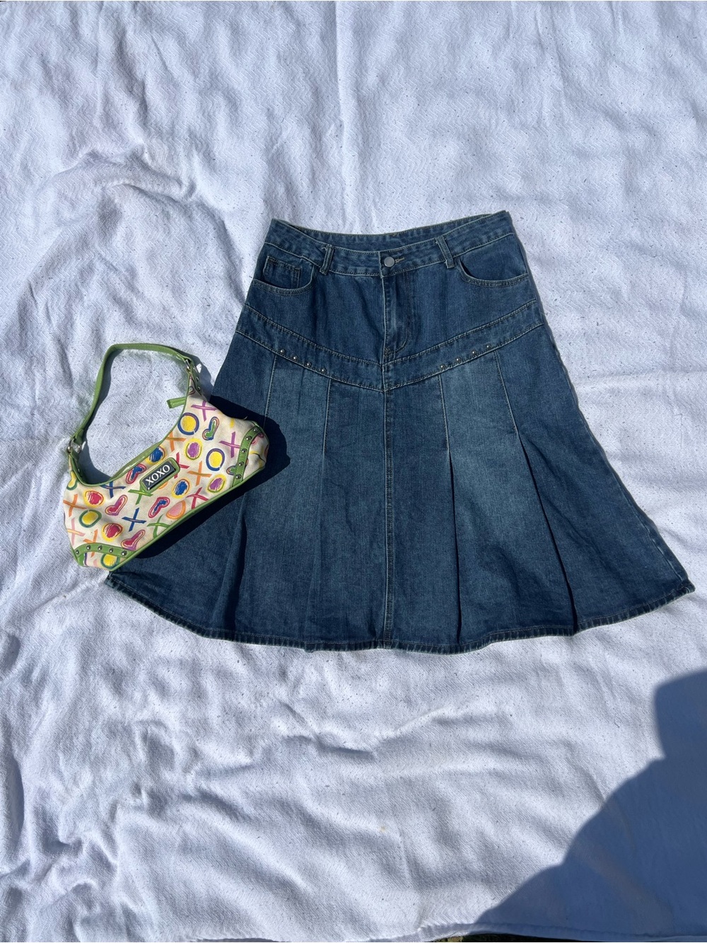 ROMWE Dark Blue Denim A-Line Skirt
